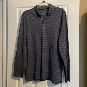 Broletto mens blue long sleeve striped polo shirt size medium